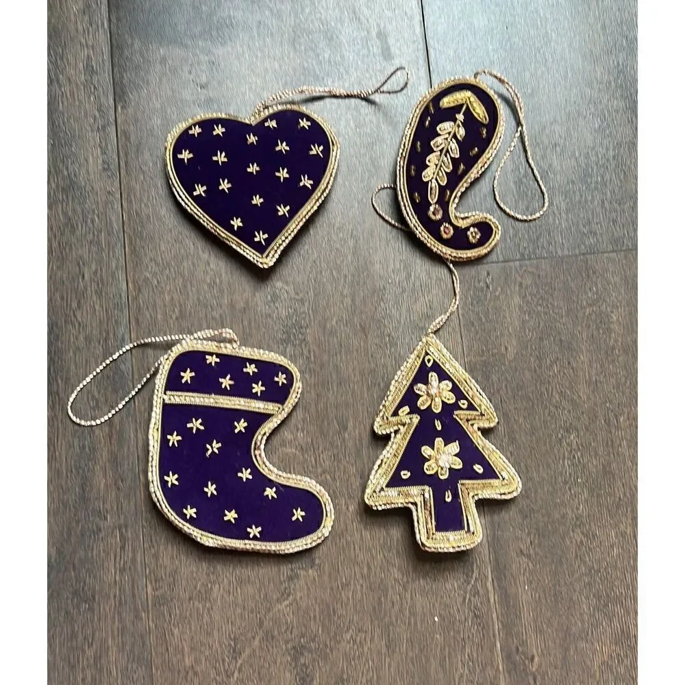 10 Purple Gold Thread Christmas Tree Eid Holiday Ornaments  Individually